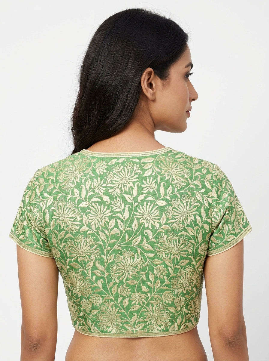Dupion Silk Gulistan Resham Jaal Green Blouse