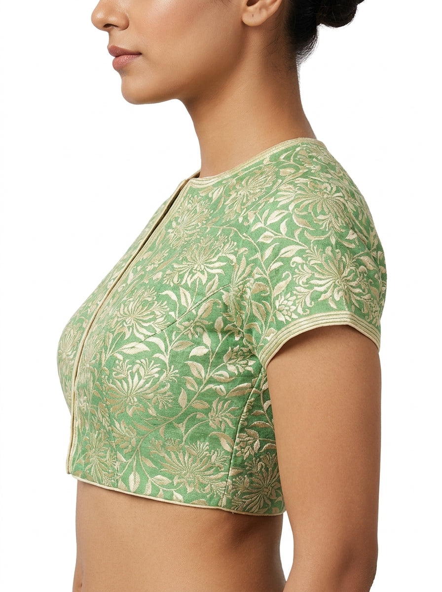 Dupion Silk Gulistan Resham Jaal Green Blouse