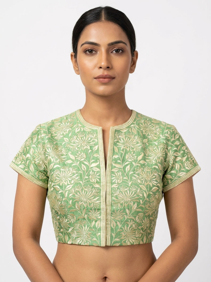 Dupion Silk Gulistan Resham Jaal Green Blouse