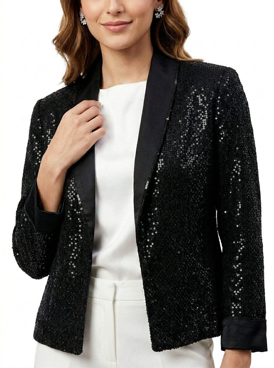 Dupion Silk Chawal Taka  Sequins Jaal Embroidered Jacket - Black