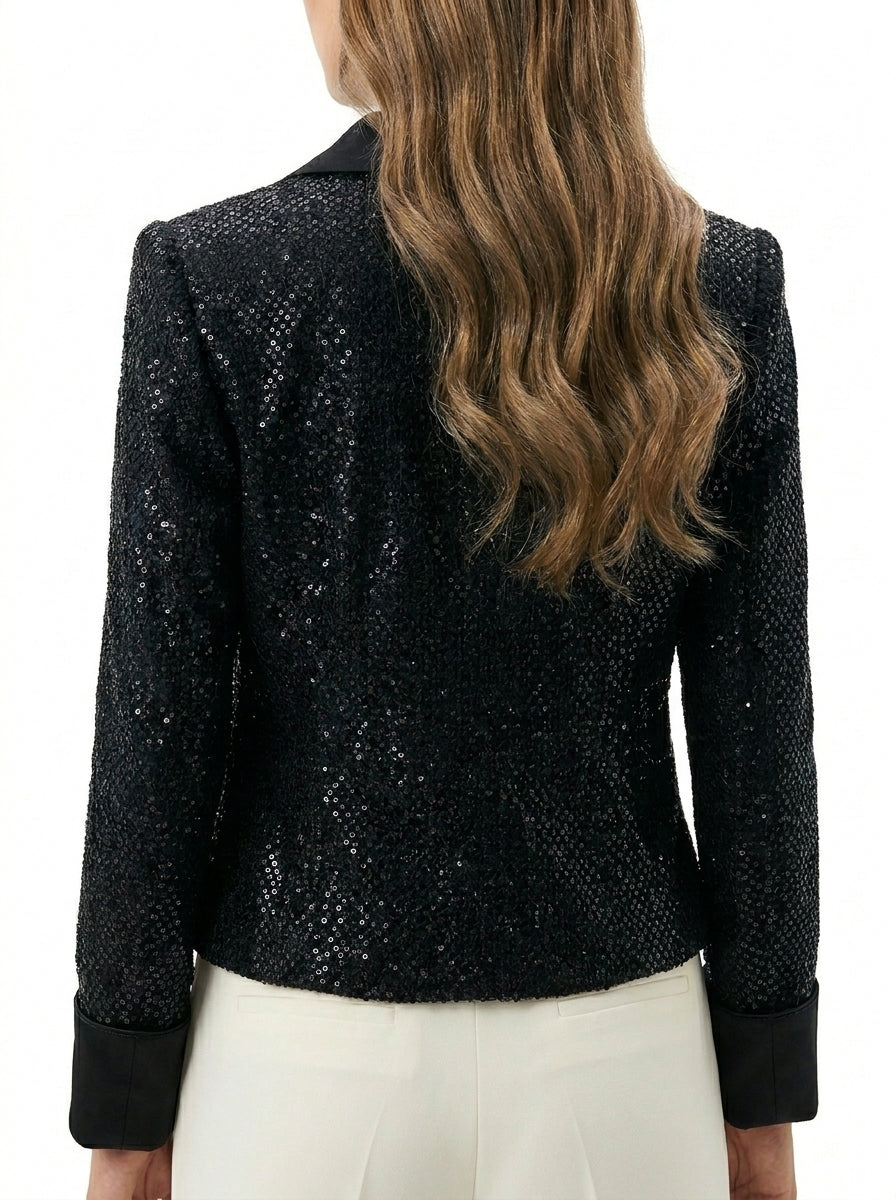 Dupion Silk Chawal Taka  Sequins Jaal Embroidered Jacket - Black
