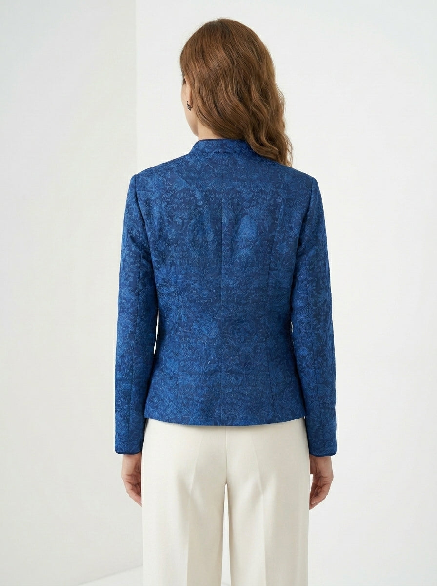 Dupion Silk Resham Flower Jaal Embroidered Jacket - Blue