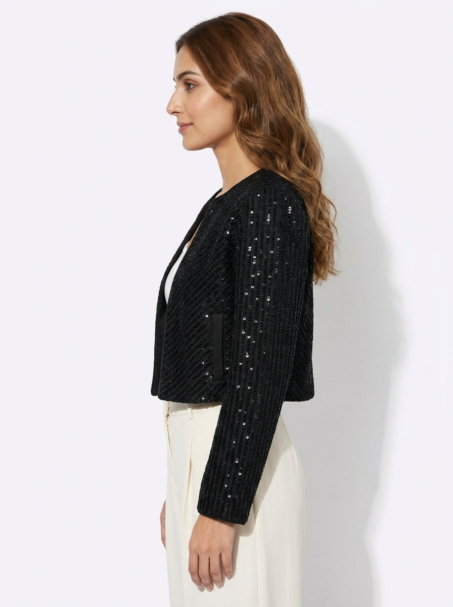 Dupion Silk Diagonal Flower Embroidered Jacket