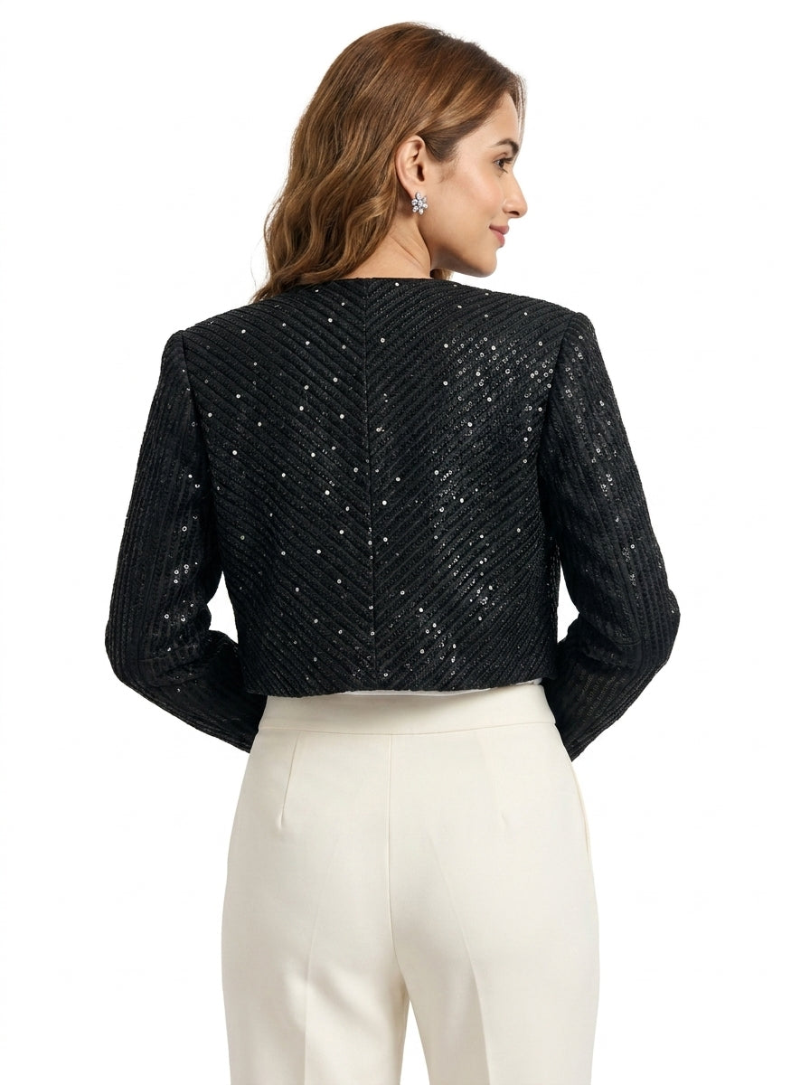 Dupion Silk Diagonal Flower Embroidered Jacket