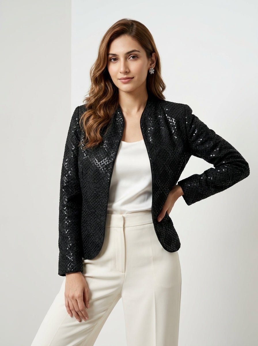 Dupion Silk Diamond Jaal Embroidered Jacket