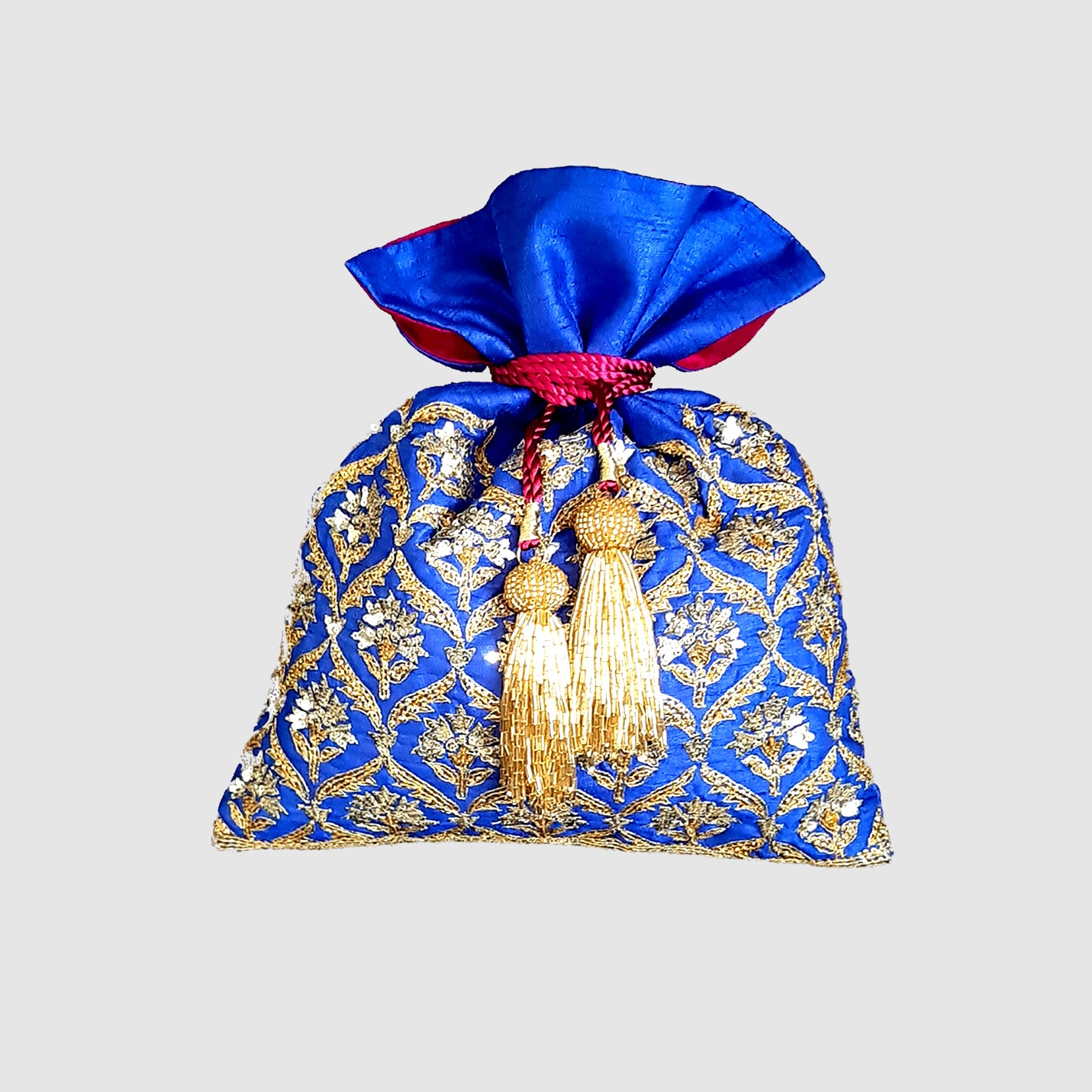 Dupion Silk Pankha Buti Jaal Embroidery Potli - Blue