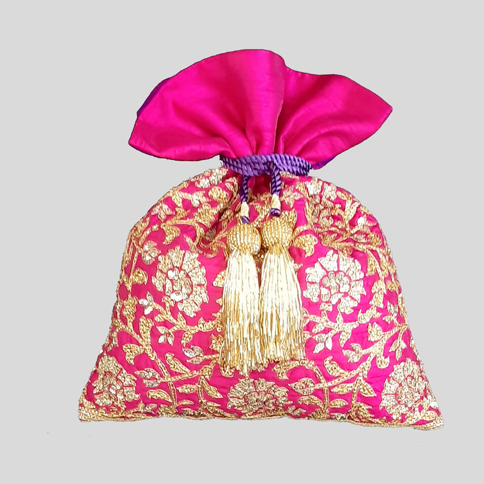 Dupion Silk Gulbahar Jaal Embroidery Potli