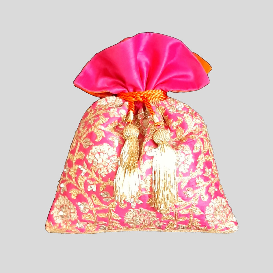 Dupion Silk Gulbahar Jaal Embroidery Potli