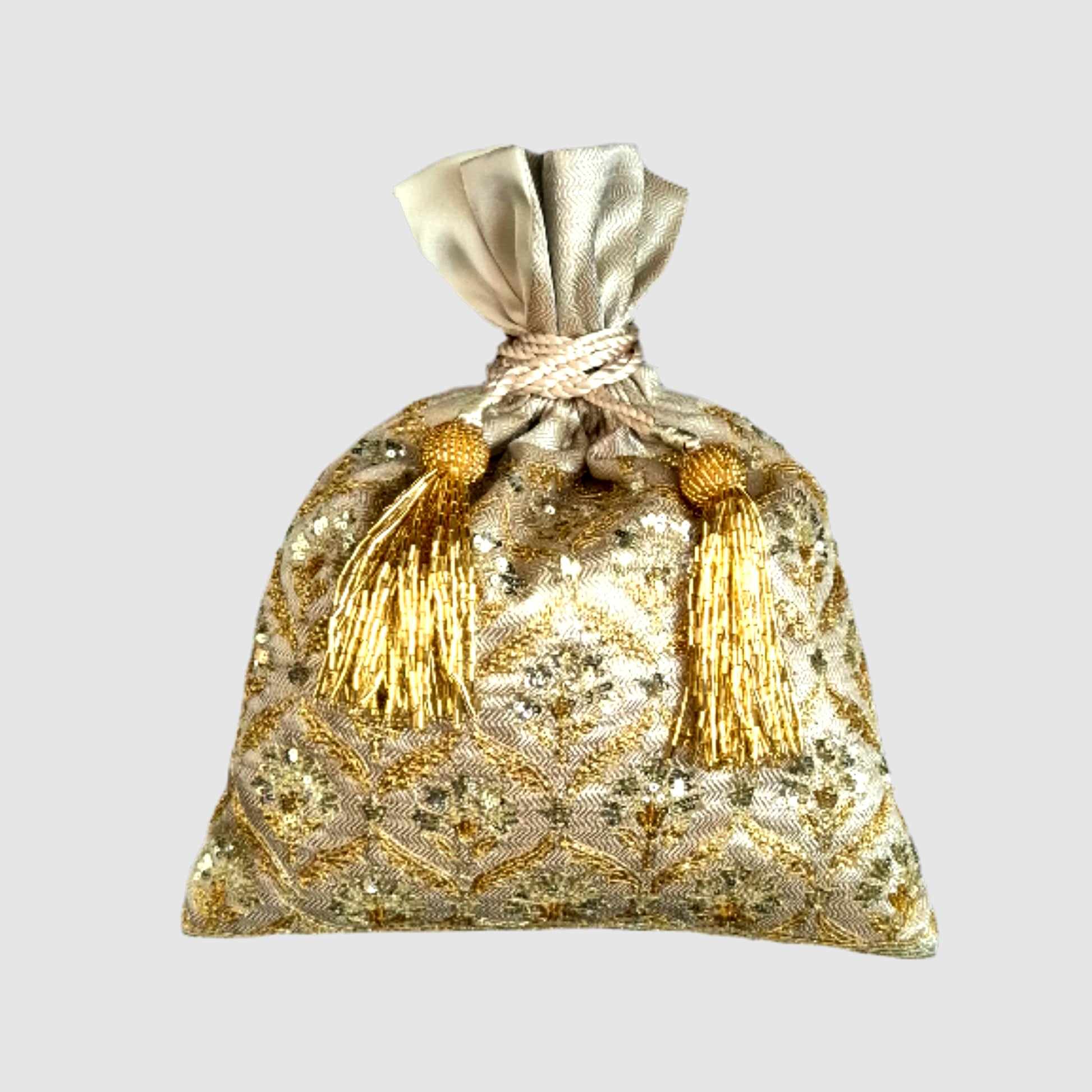 Brocade Pankha Buti Jaal Embroidery Potli - Silver