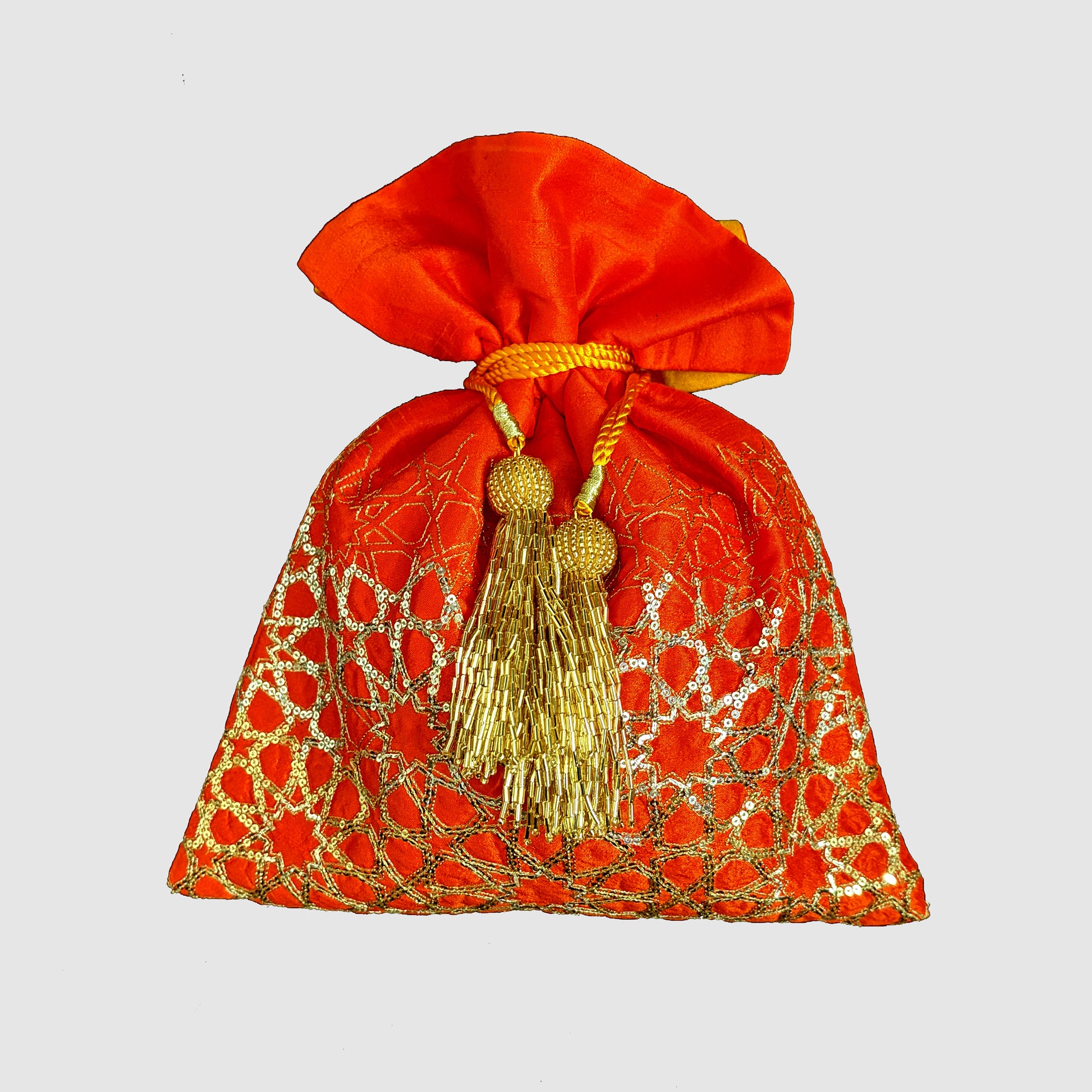 Dupion Silk Mandala Design Embroidery Potli-Orange