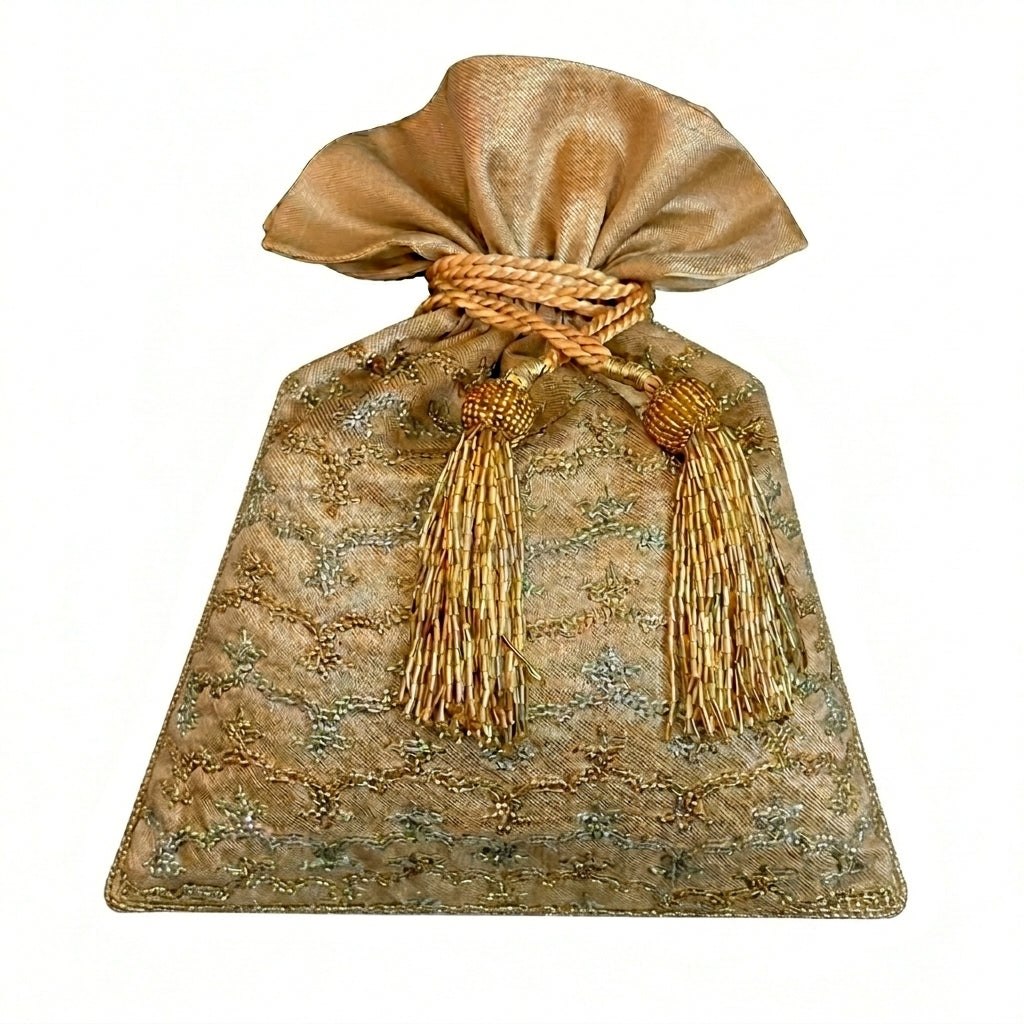 Brocade with Mughal Jaal Embroidery Potli - Gold
