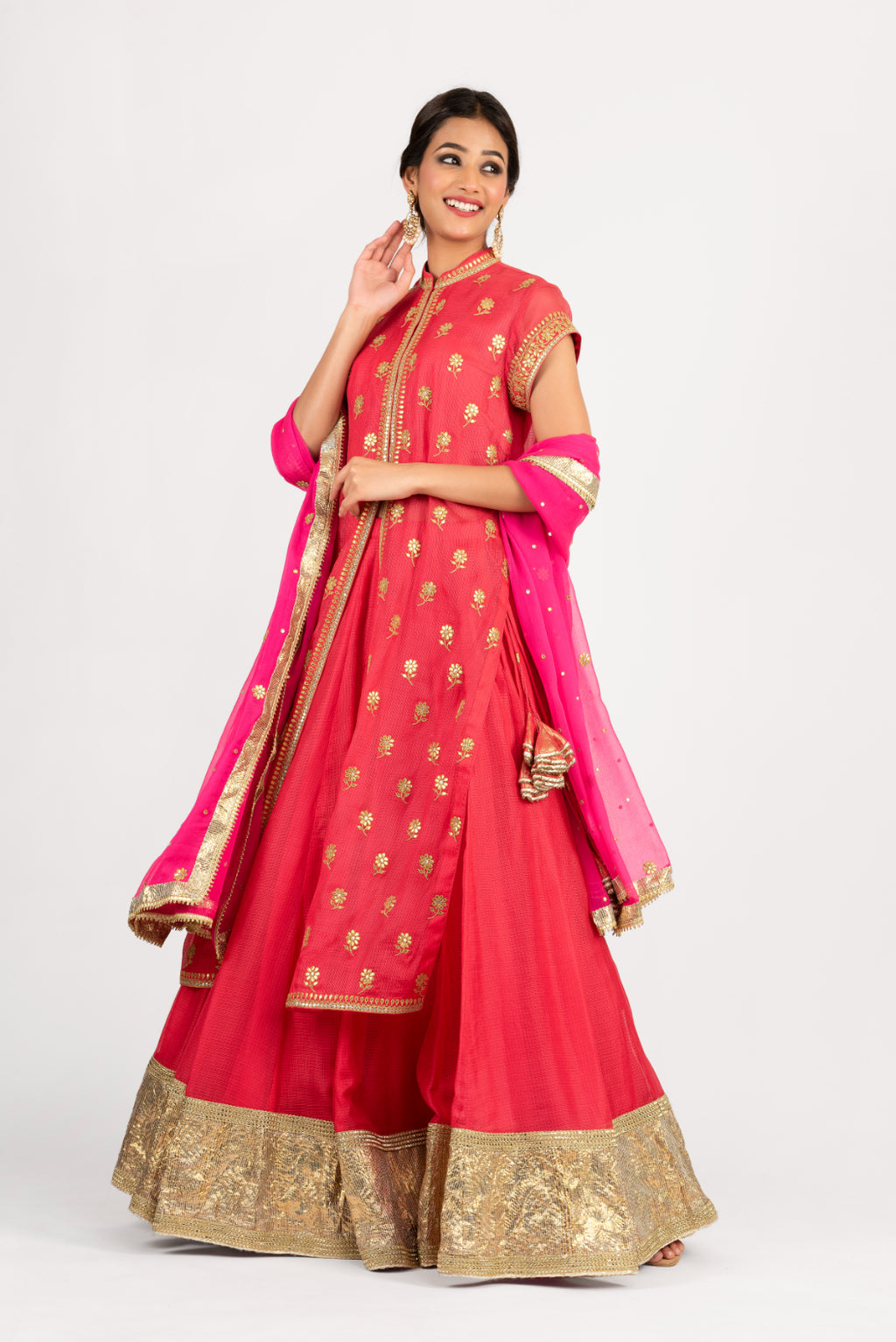 Kota Silk Gota Patti Lehenga and Chiffon Dupatta - Red