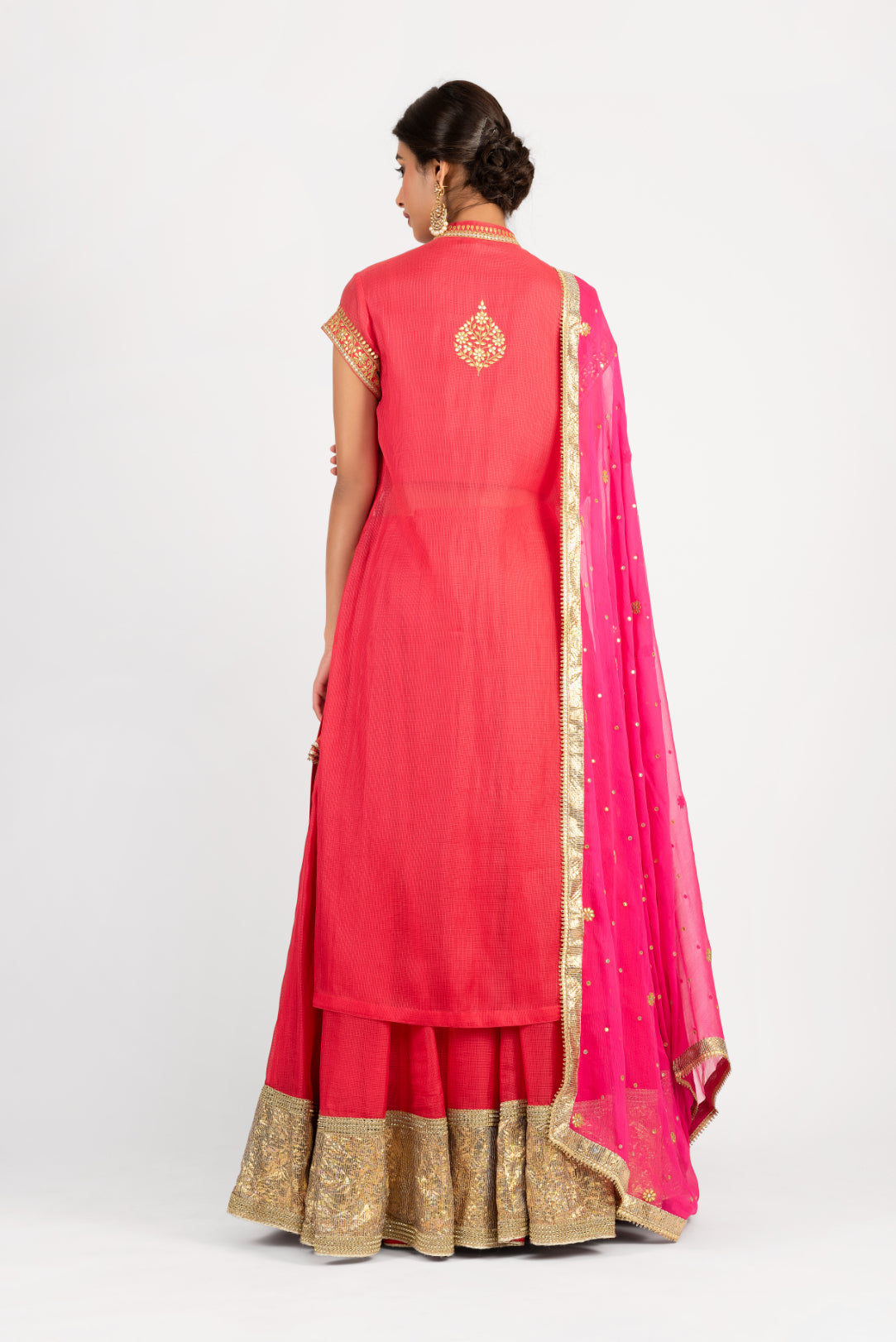 Kota Silk Gota Patti Lehenga and Chiffon Dupatta - Red