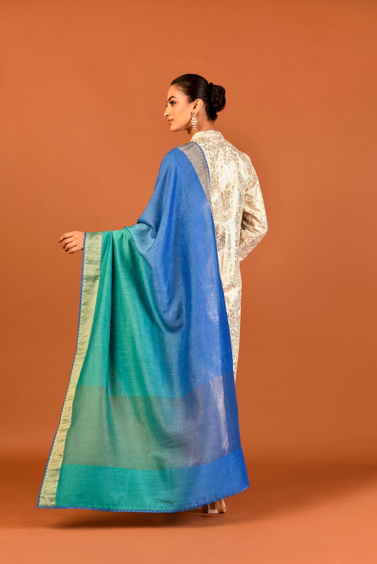 Kota Silk Tunic Self Pintuck With Floral Jaal Foil Print And Dupatta And Trouser (3Pcs/Set) Outfit