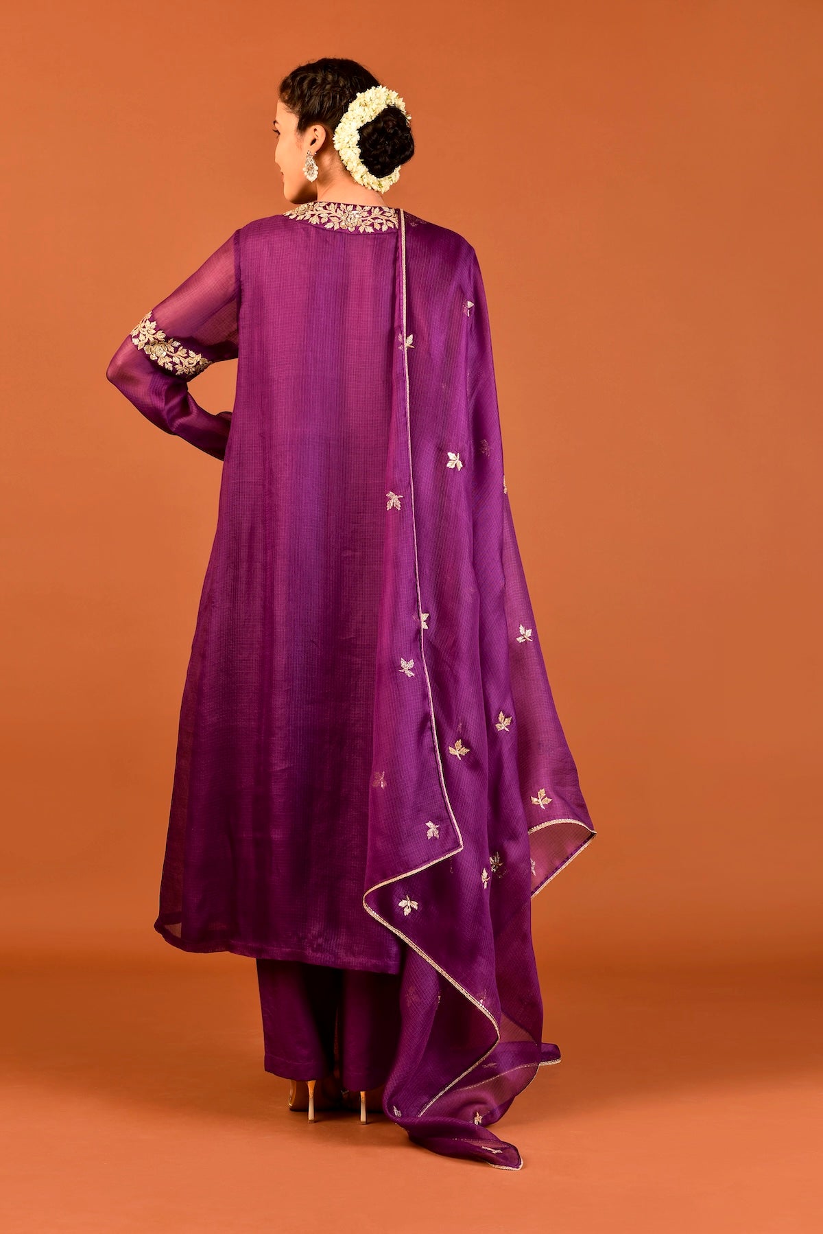 Kota Silk 3-Piece Tunic Set with Embroidered Dupatta – Purple