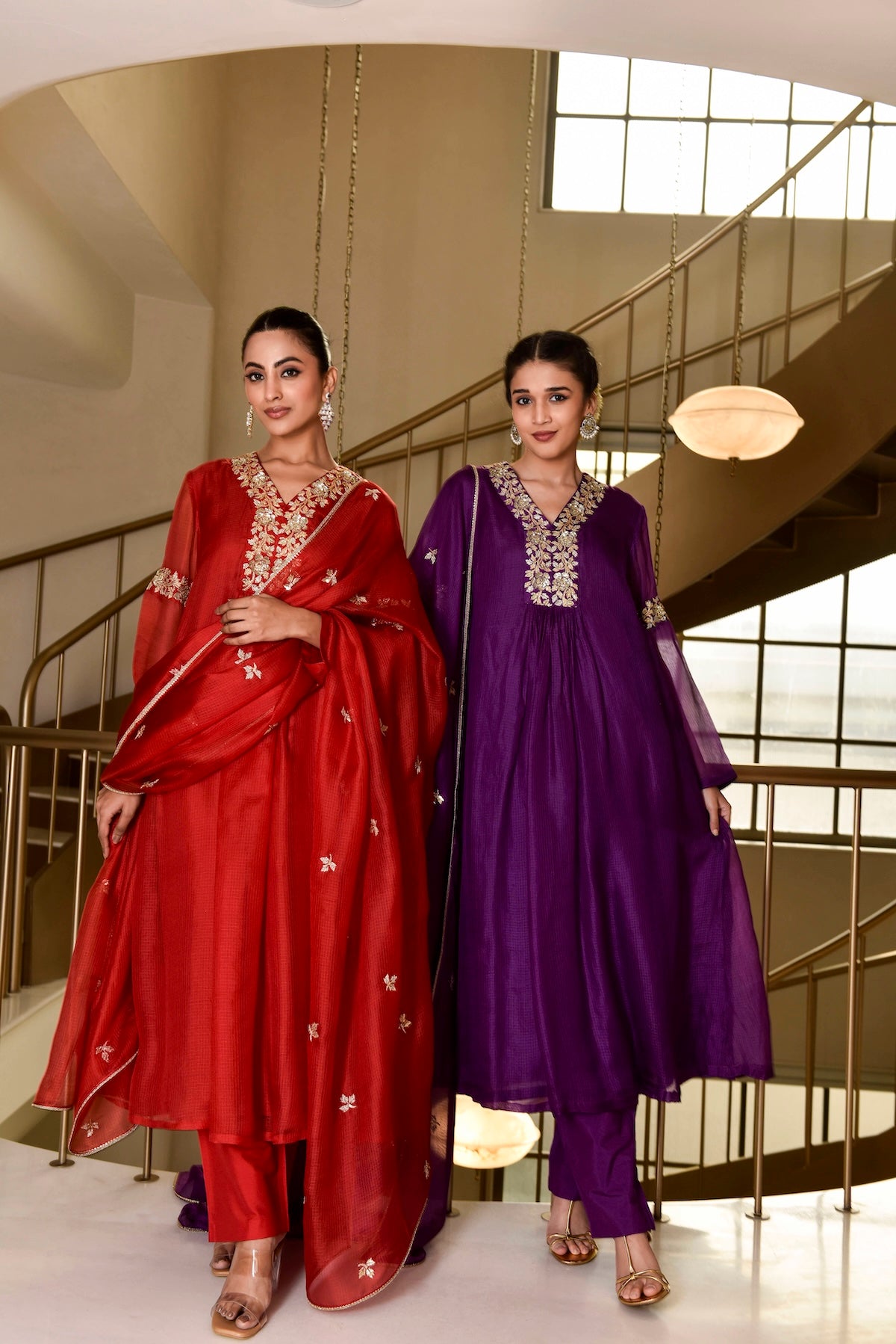 Kota Silk 3-Piece Tunic Set with Embroidered Dupatta – Purple