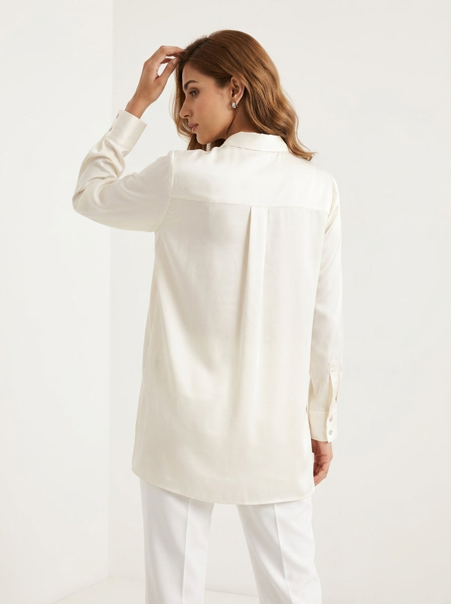 Satin Plain Shirt – Off White | Women's Luxe Everyday Wear