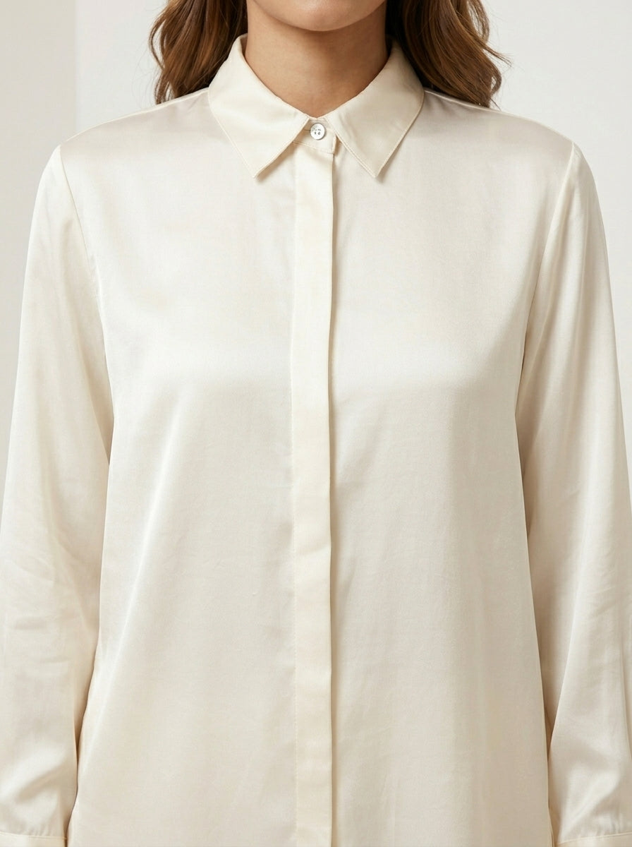 Satin Plain Shirt – Off White | Women's Luxe Everyday Wear