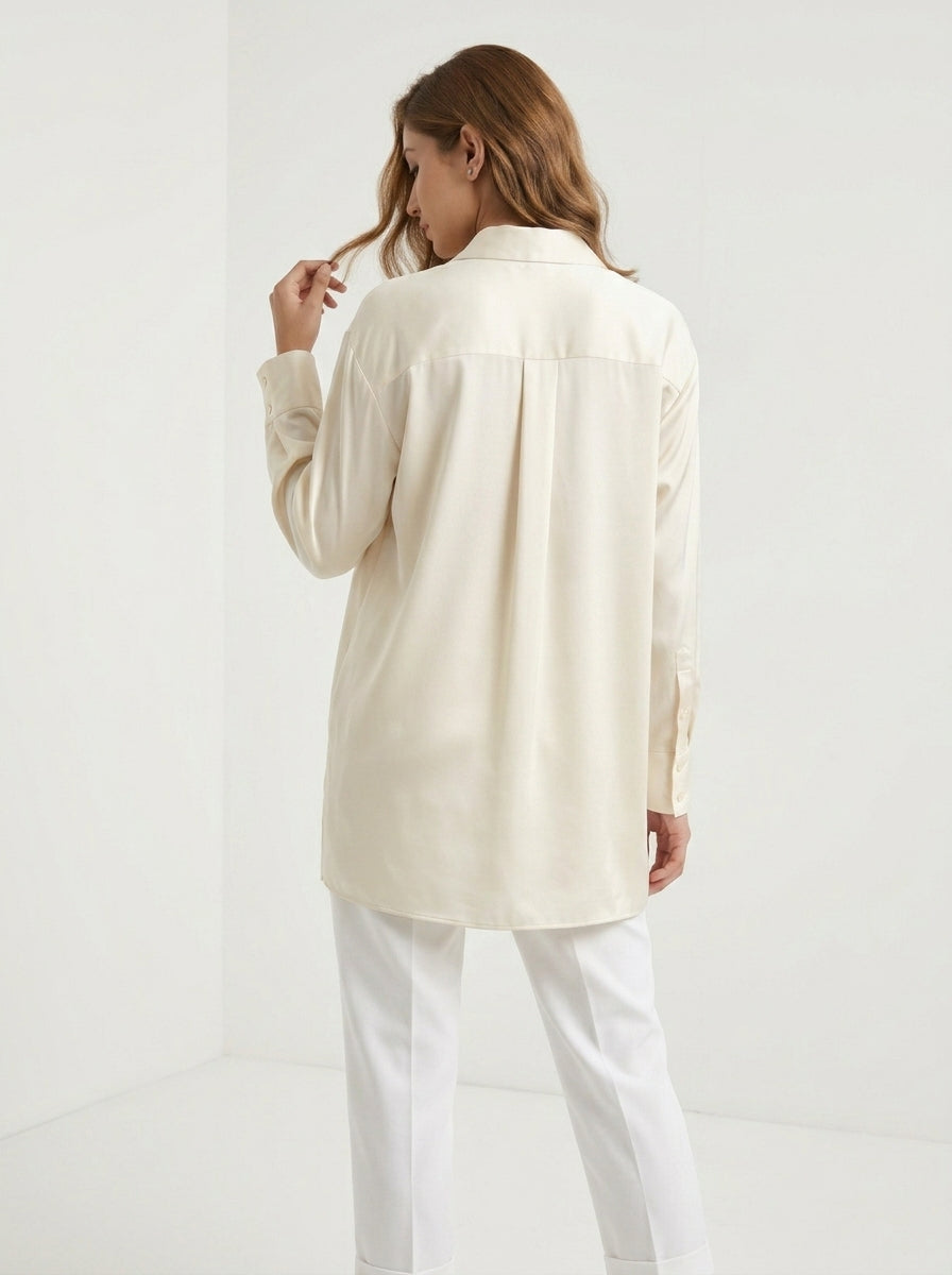 Satin Plain Shirt – Off White | Women's Luxe Everyday Wear