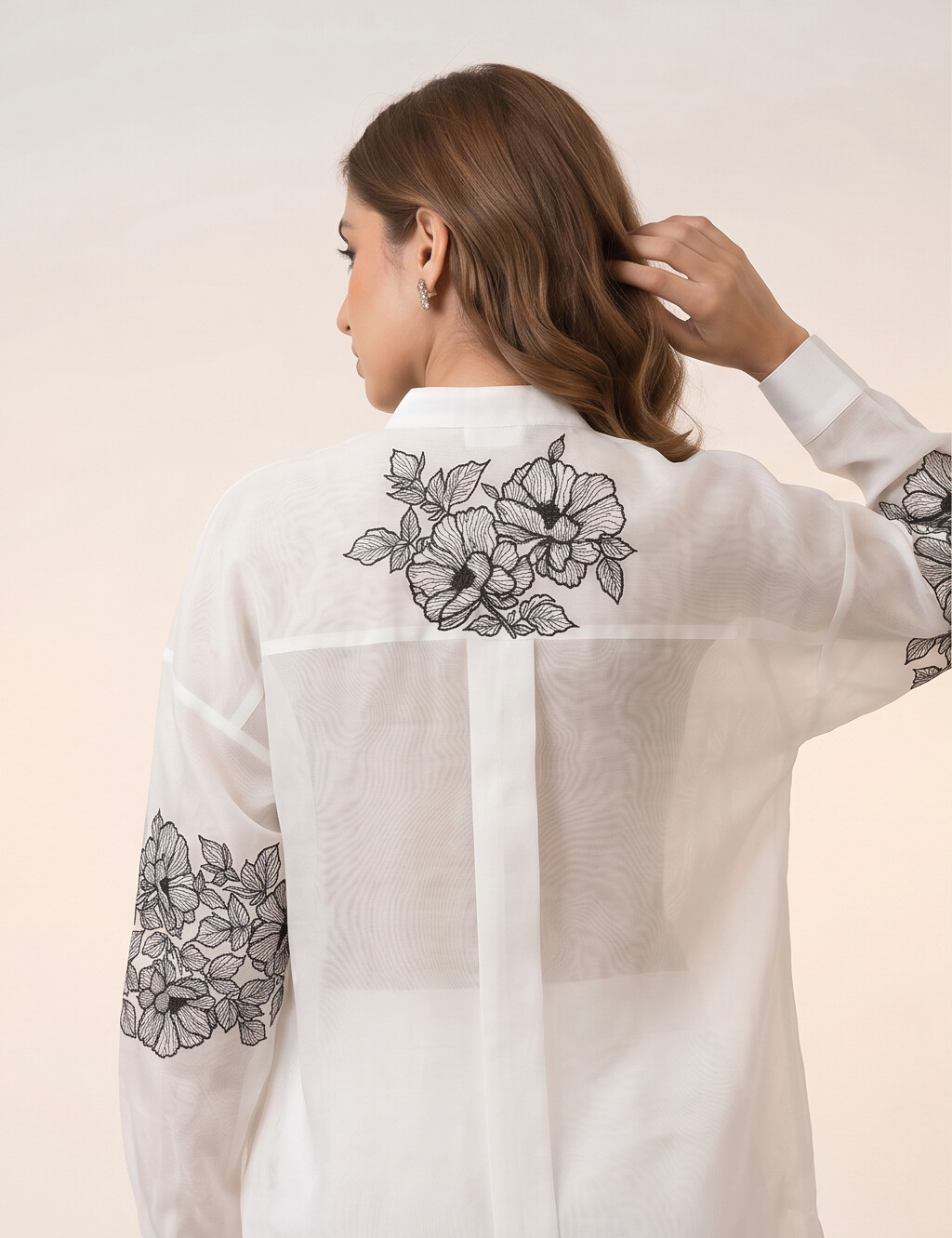 Chanderi Lace Blossom Black Resham Embroidery Shirt – Off White | Women's Designer Ethnic Wear