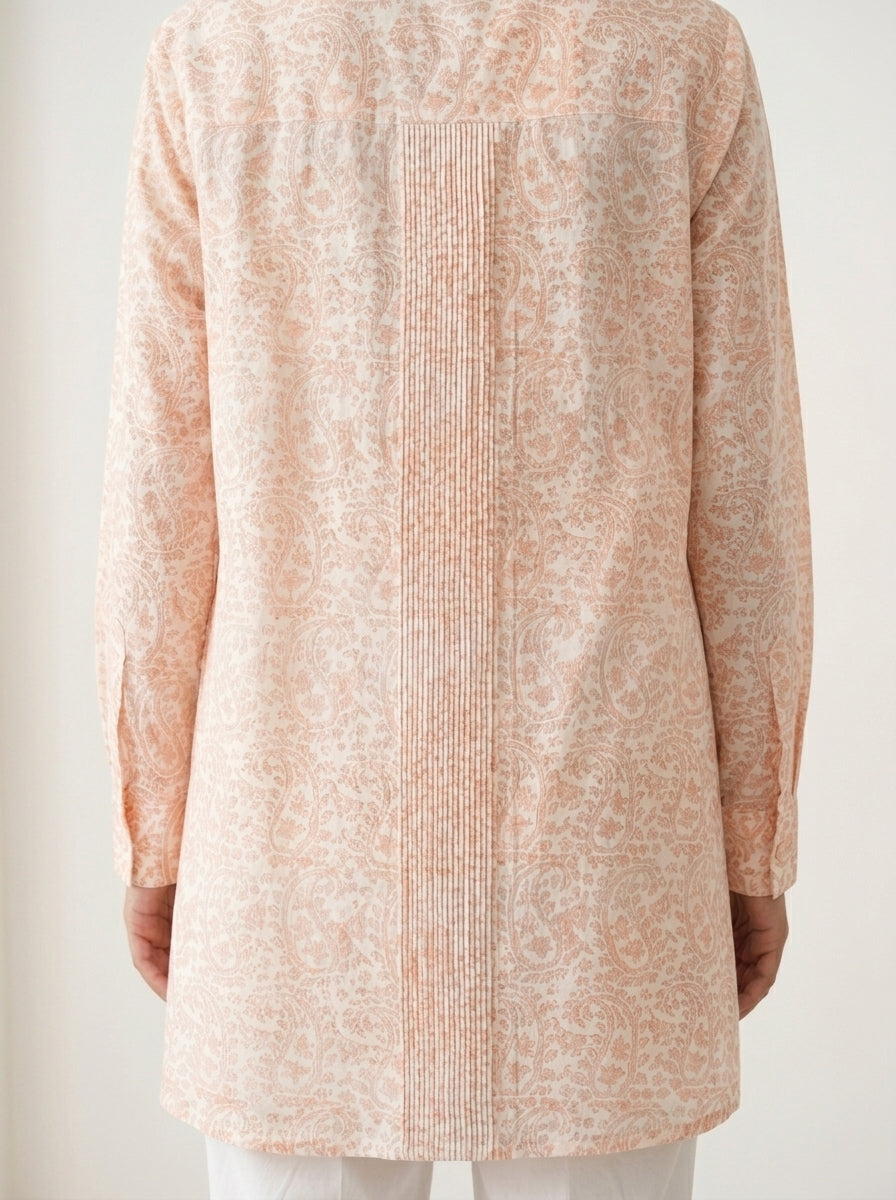 Chanderi Cutwork Paisley Jaal Print Pintuck Shirt – Pink | Women's Designer Ethnic Wear