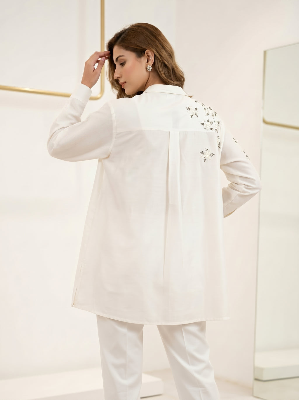 Chanderi Sequin Cutdana Cluster Flower Embroidery Shirt – Off White | Women's Designer Ethnic Wear