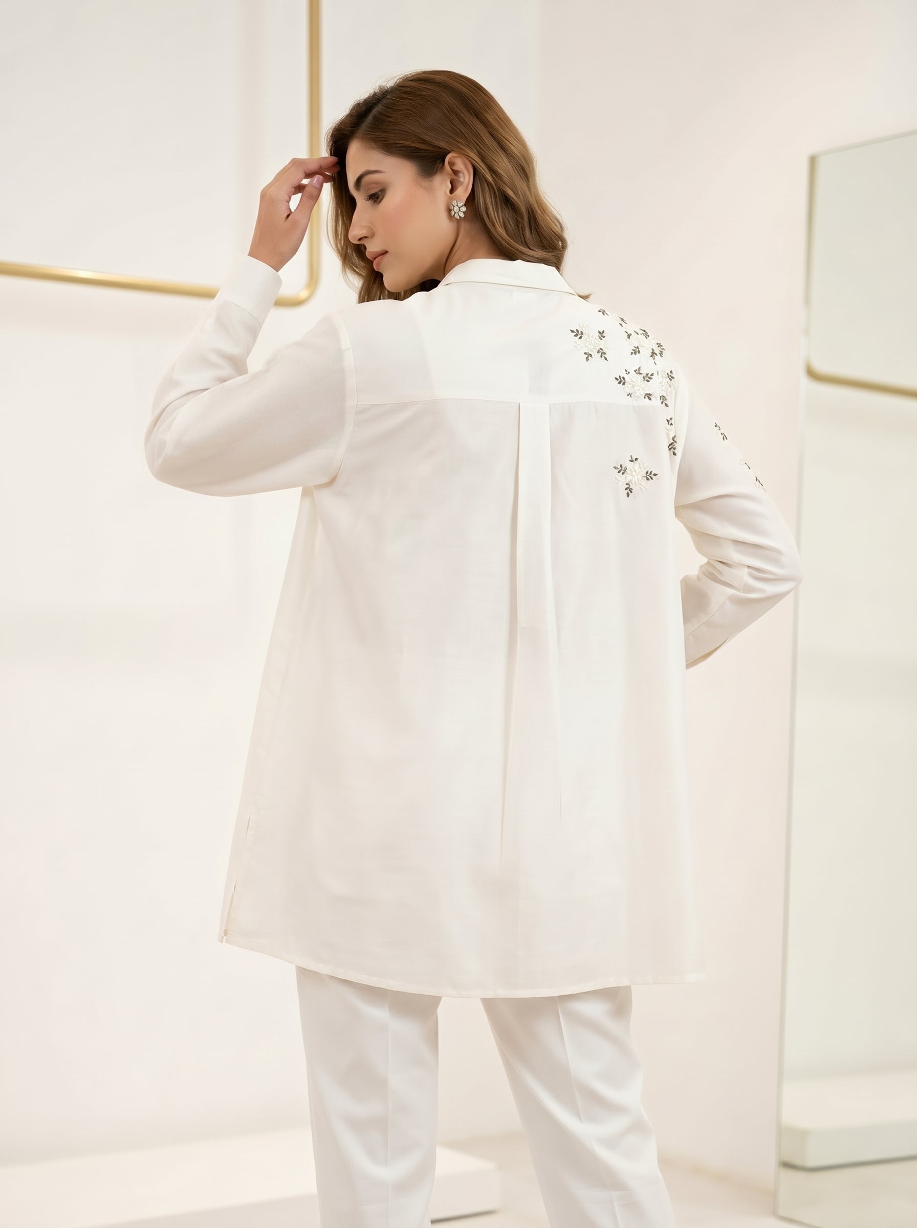 Chanderi Sequin Cutdana Cluster Flower Embroidery Shirt – Off White | Women's Designer Ethnic Wear
