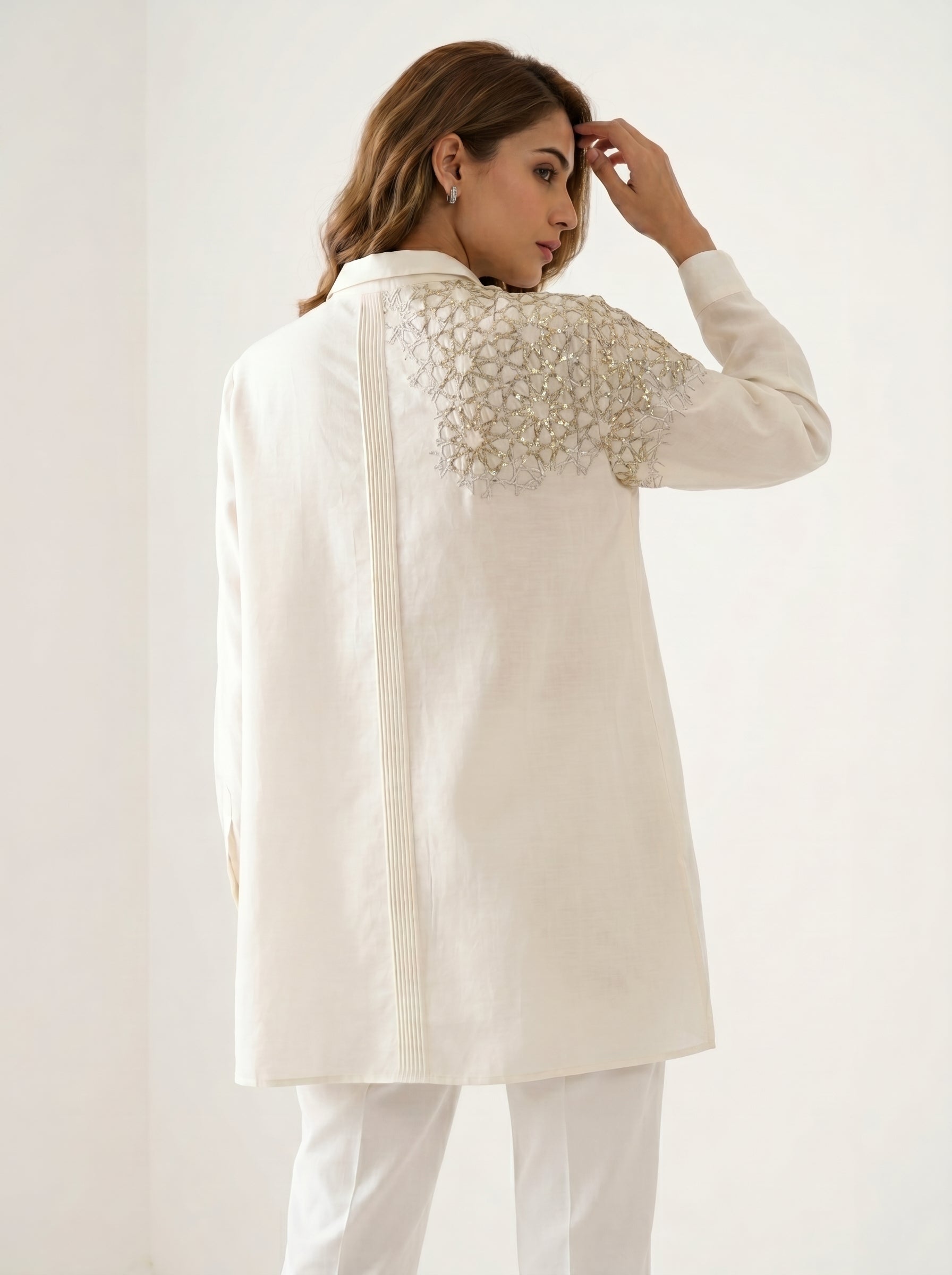 Chanderi Mandala Embroidery Shirt – Off White | Women's Designer Ethnic Wear