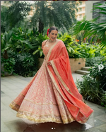 Load image into Gallery viewer, Banaras Kota Gold and Silver Foil Print With Dori Embroidery Pink Lehenga Set
