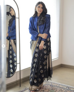 Load image into Gallery viewer, Dupion Silk Resham Flower Jaal Embroidered Blue Jacket
