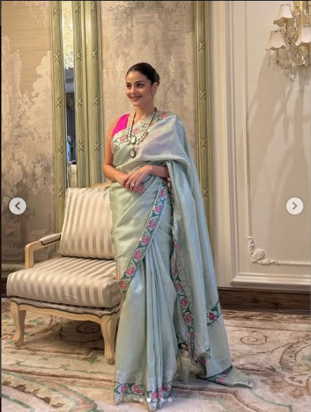 Kota Tissue Jamawar Paithani Border Saree in Silver (As Seen on Priyanka Nagar)