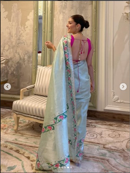 Kota Tissue Jamawar Paithani Border Saree in Silver (As Seen on Priyanka Nagar)