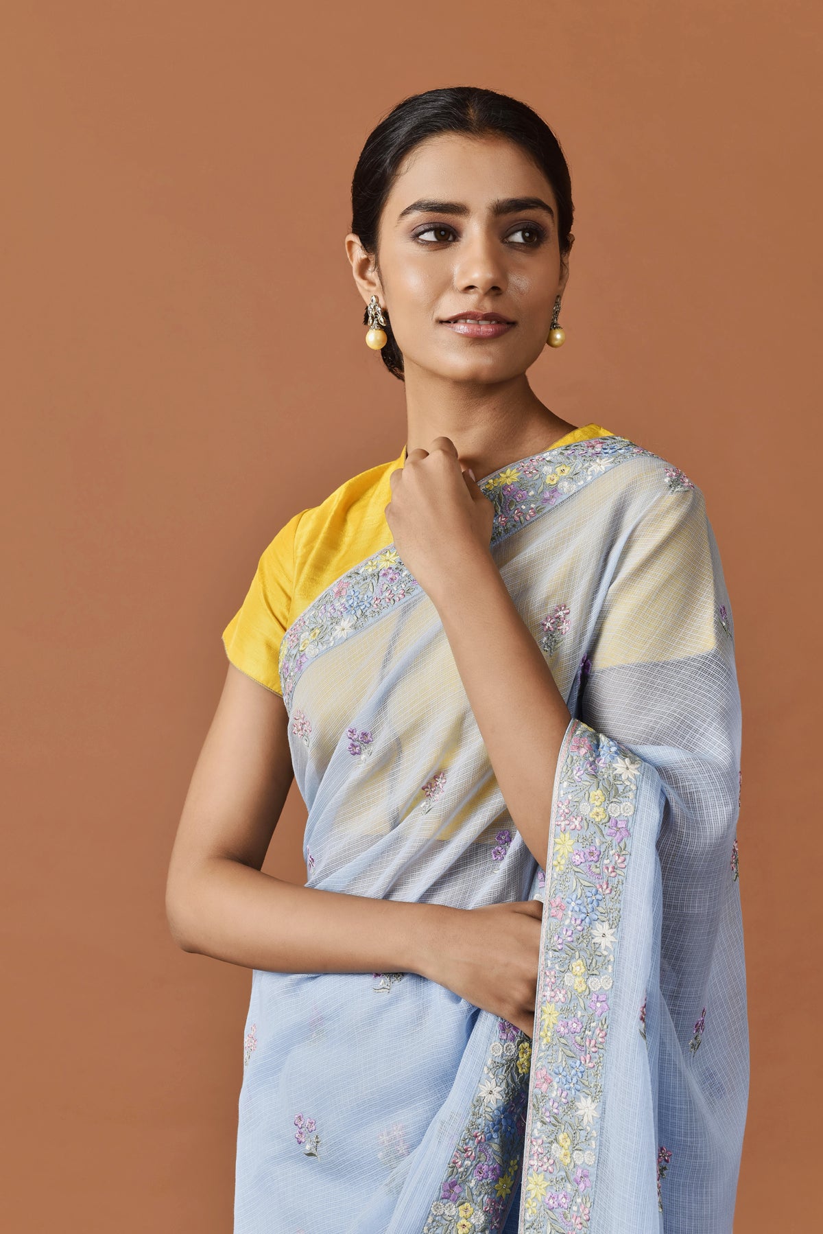 Kota Multi Colour Resham Fulwari Broder with Buti embroidery Saree - Light Blue