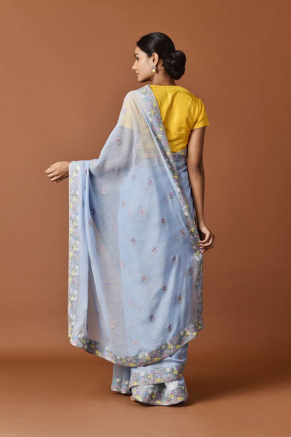Kota Multi Colour Resham Fulwari Broder with Buti embroidery Saree - Light Blue