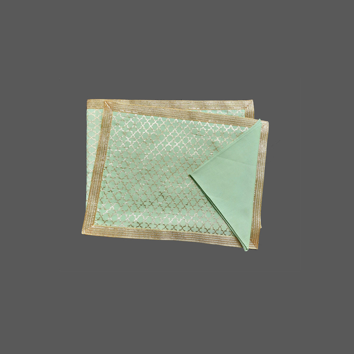 Pistachio Chanderi Woven Table Mat With Lace