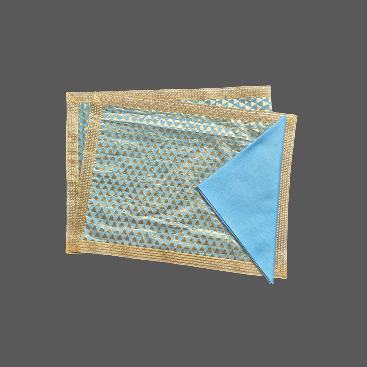 Woven Chanderi Triangle Design Blue Mat Set