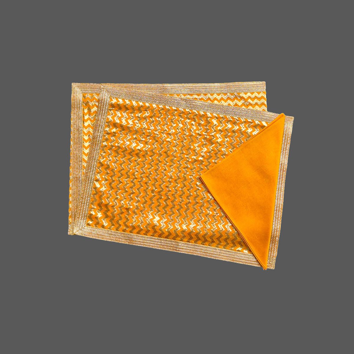 Woven Chanderi Zic Zac Design Yellow Mat Set