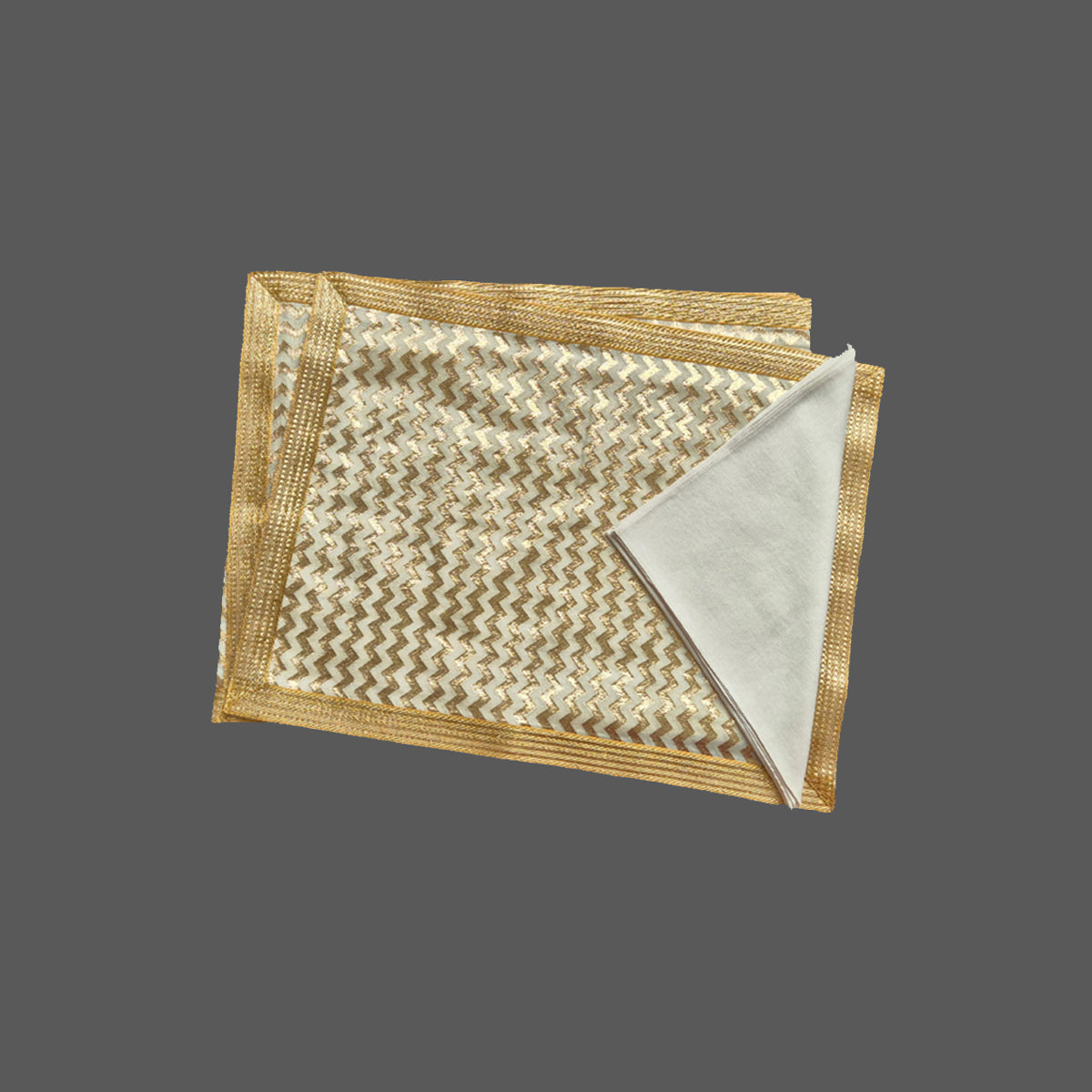 Woven Chanderi Zic Zac Design Beige Mat Set - Beige