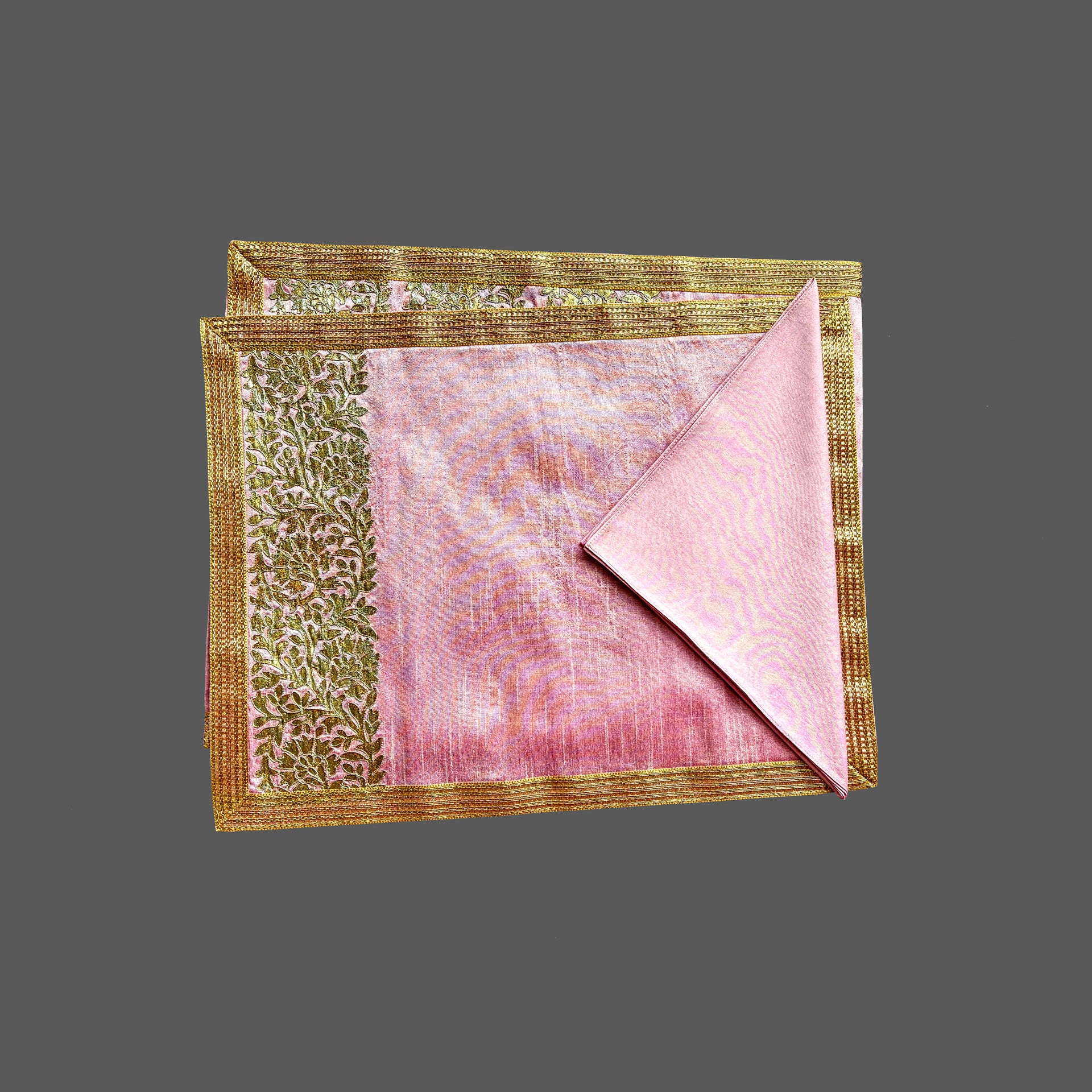 Dupion Silk Gulbahar Border print Mat set - Pink