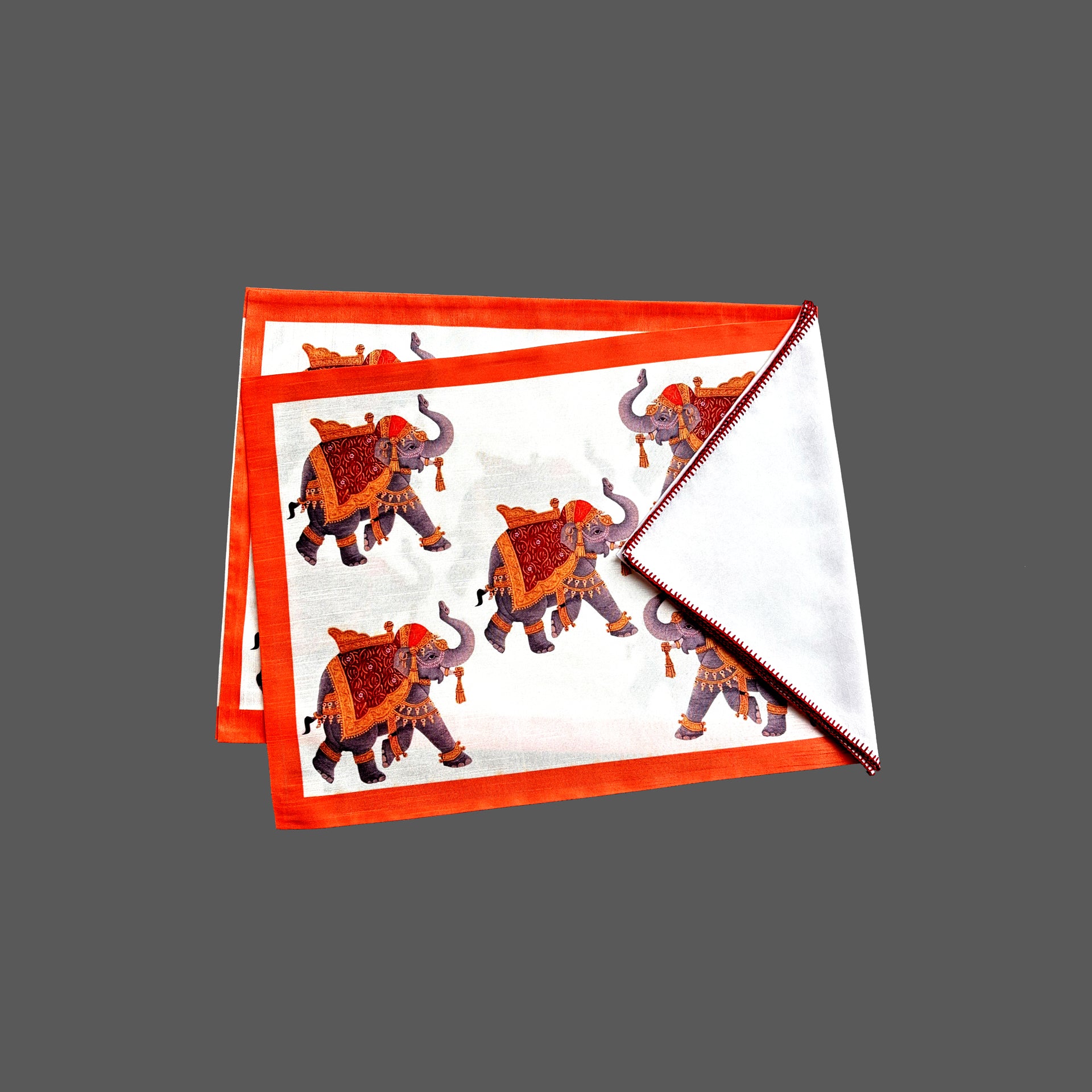 Dupion Silk Digital Elephant Print Mat - Off White