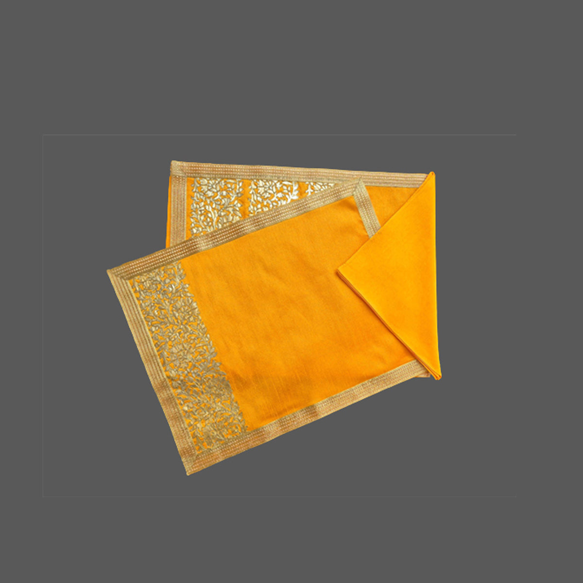 Dupion Silk Gulbahar Border print Mat set - Yellow