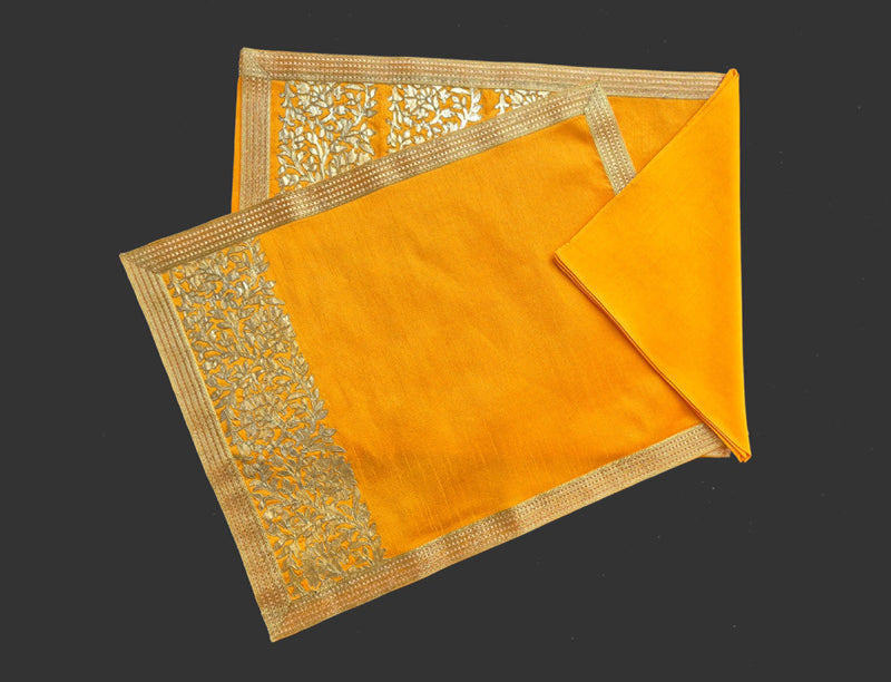 Dupion Silk Gulbahar Border print Yellow Mat set