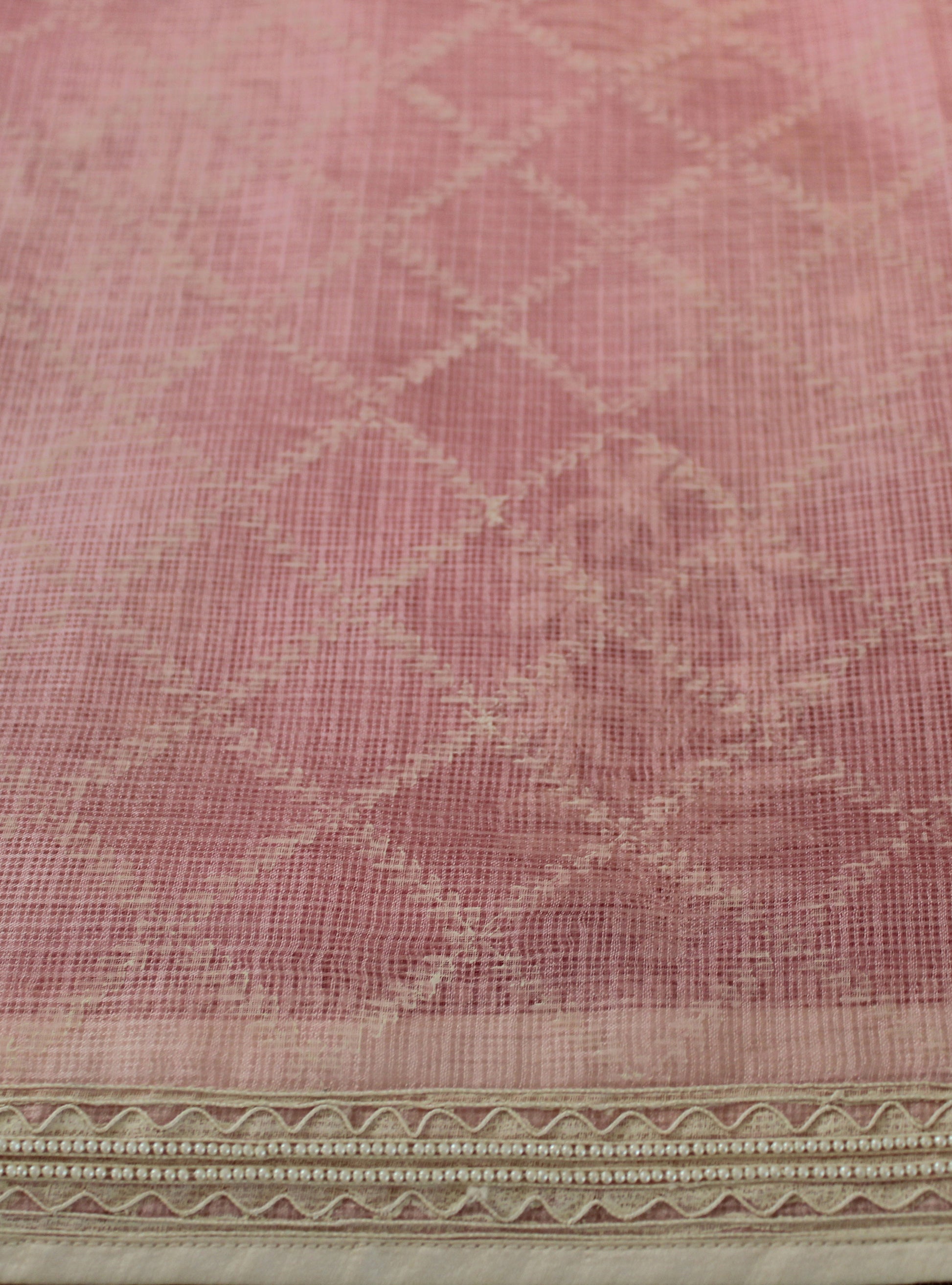 Kota Silk Off White Khadi Print With Dori Pearl Embroidery Saree - Light Pink