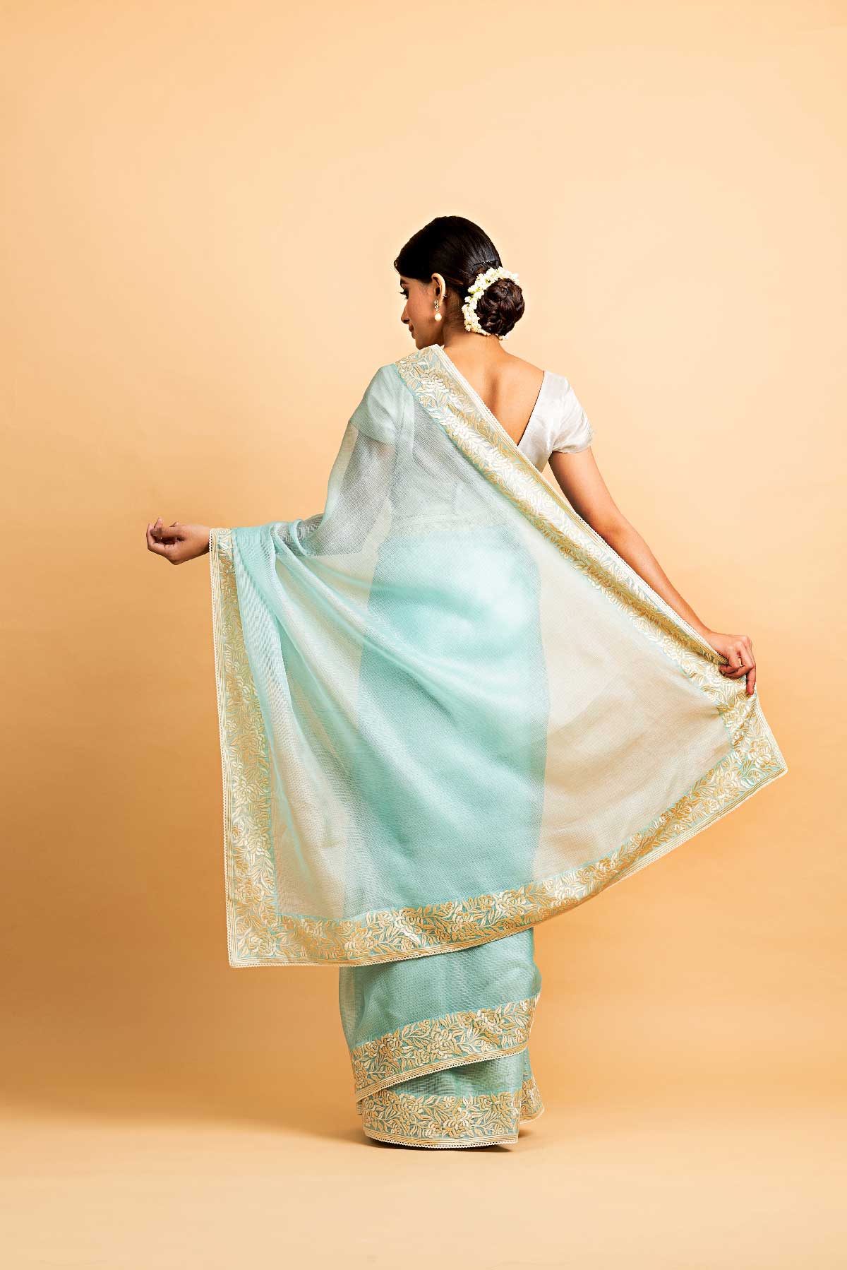 Kota Silk Rosella Resham Broder Embroidery saree - Light Blue