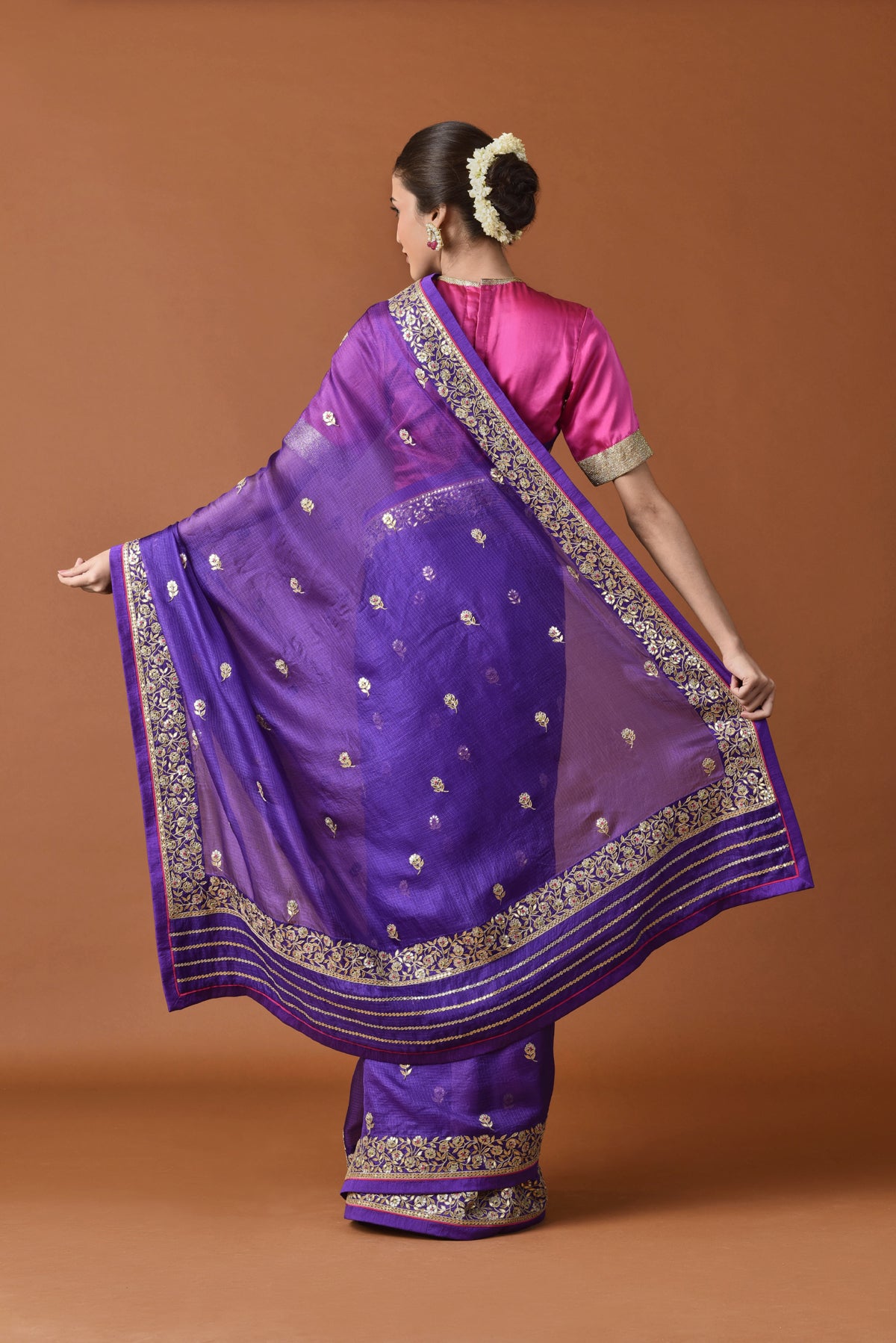 Kota Silk Gota Patti Meena Border With Buti Embroidery Saree