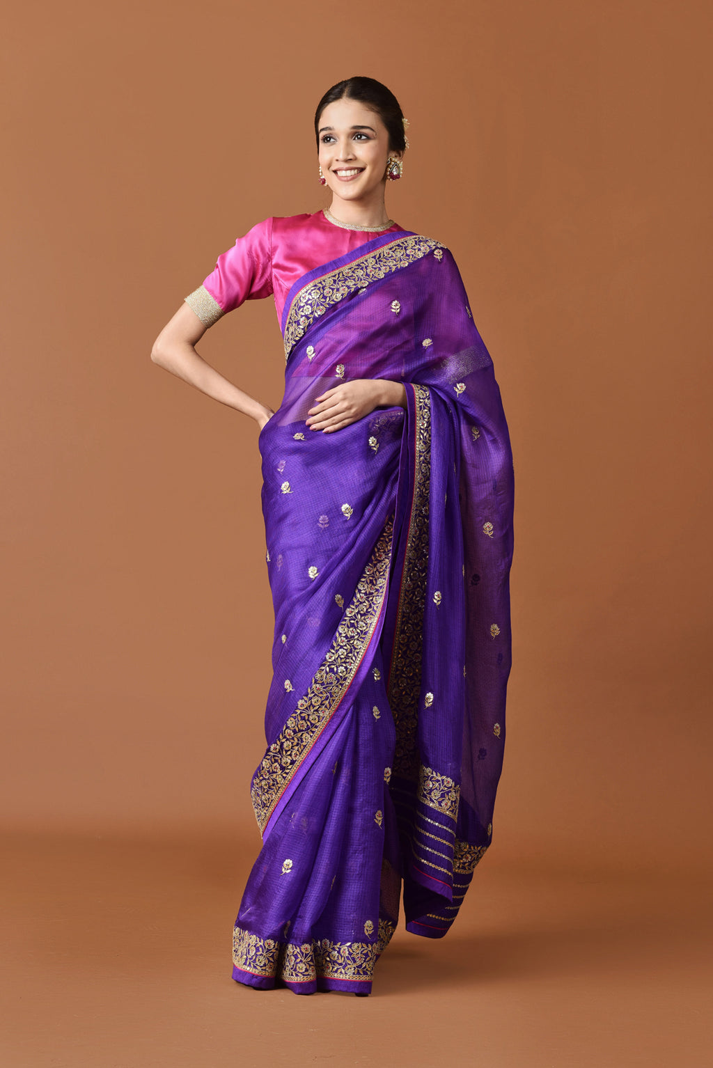 Kota Silk Gota Patti Meena Border With Buti Embroidery Saree
