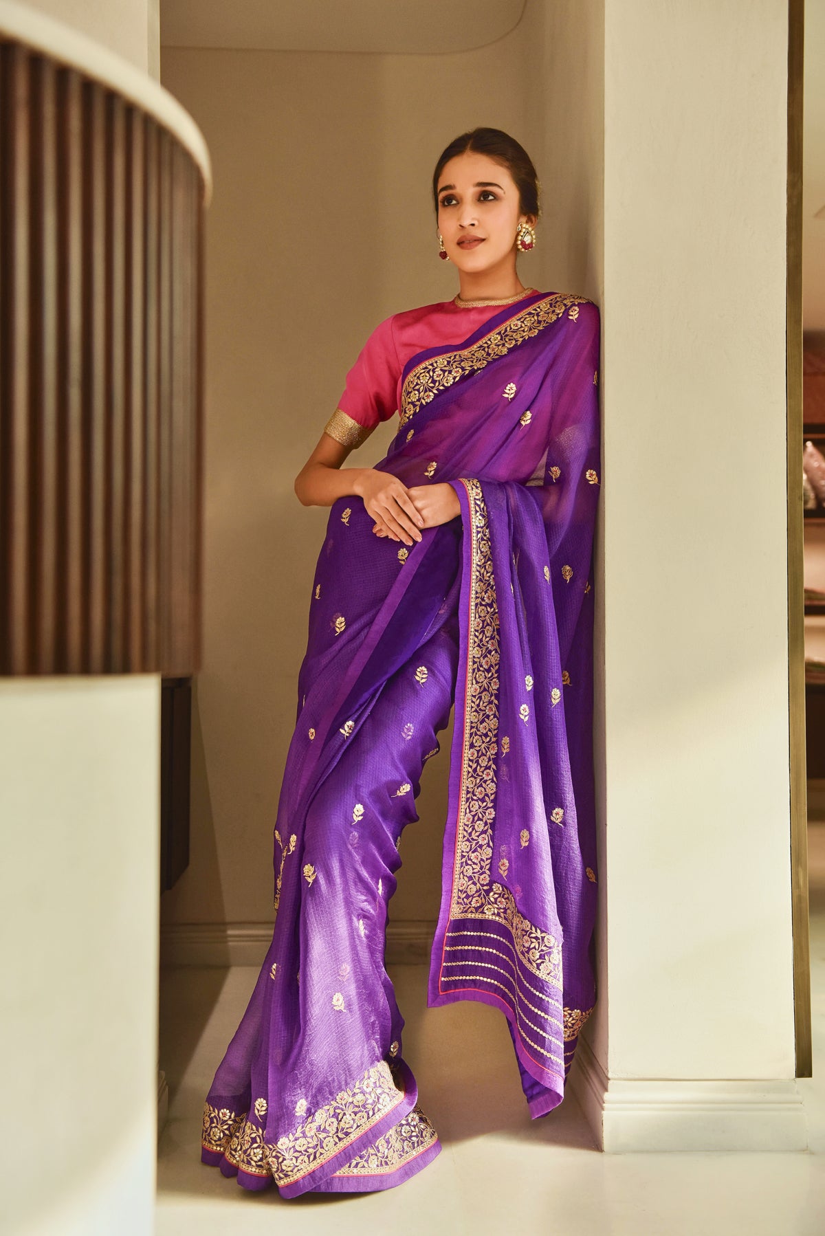 Kota Silk Gota Patti Meena Border With Buti Embroidery Saree