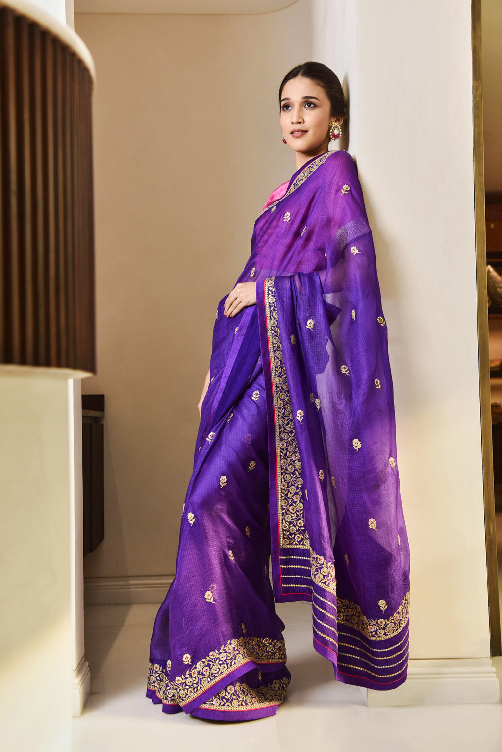 Kota Silk Gota Patti Meena Border With Buti Embroidery Saree