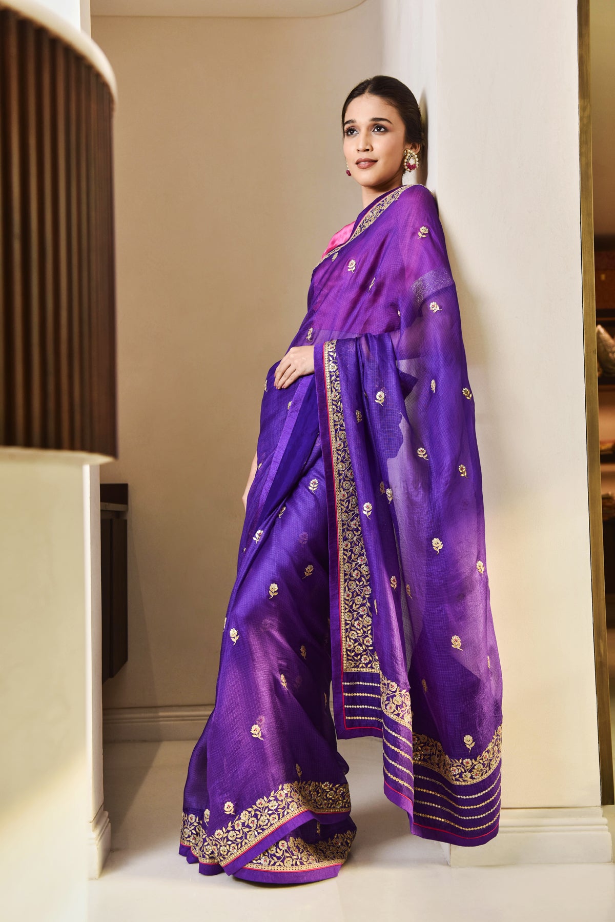 Kota Silk Gota Patti Meena Border With Buti Embroidery Saree