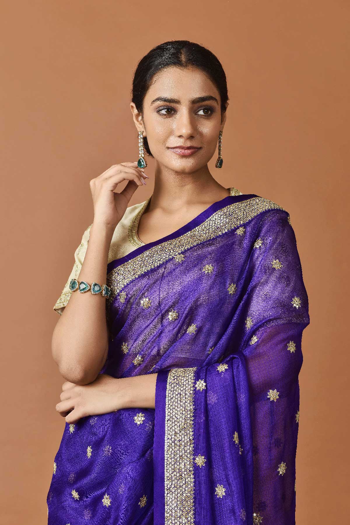 Kota Silk Zari Sequence Mughal Broder With Flower Buti Embroidery Saree - Purple